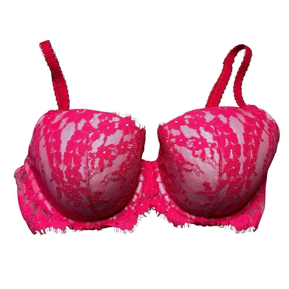 Victoria's Secret DREAM ANGELS‎ ALLURE LACE Lined Demi Bra Hot Pink Sexy 32 DDD
